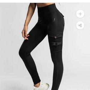 New Black Large Firm Abs Cargo Fitness Leggings